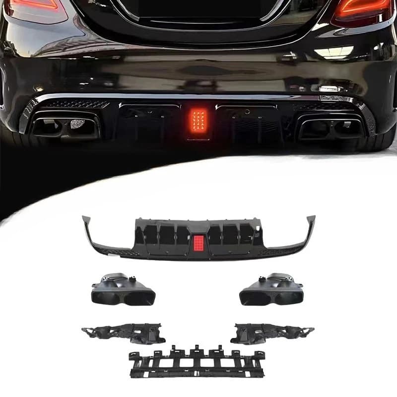 For Mercedes C-Class W205 2015-2021 Brabus Style Rear Lip Spoiler and Exhaust Tips Direct Fit Replacement Exterior Styling Parts