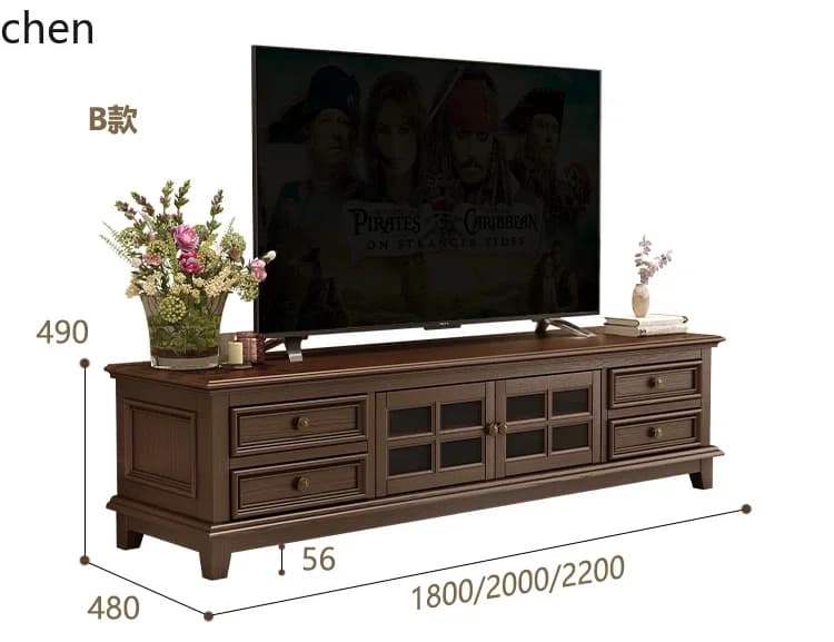 y9.3-all solid wood TV cabinet coffee table combination living room ash wood storage locker