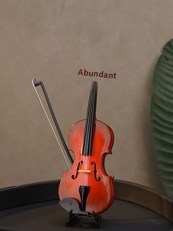 Handcrafted Wooden Violin Ornament for Desk or Shelf • American Artistic Design • Rotating Still Life Sculpture • Light Floral-F
