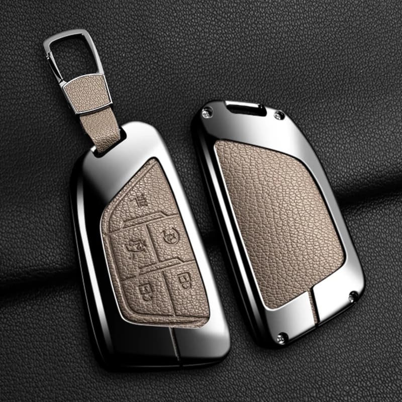Key Fob Cover Case For Cadillac For GMC Sierra Yukon 2023 2024 For Chevrolet Silverado 1500 Suburban Tahoe Alloy Leather Keychai