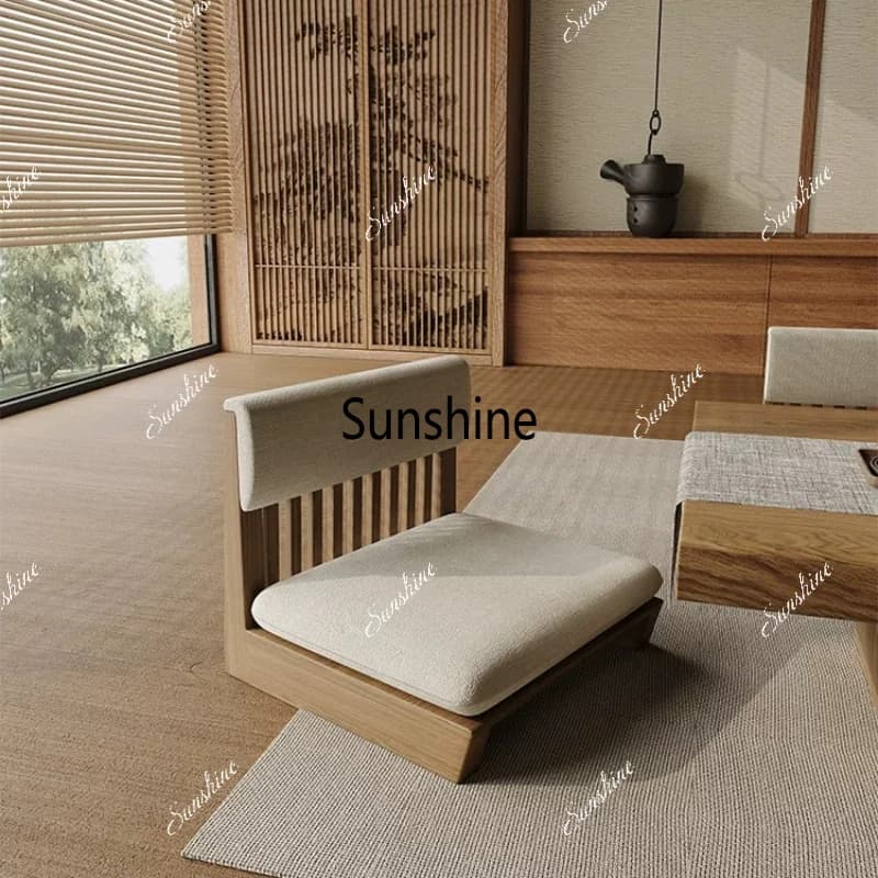 Medieval solid wood single sofa chair living room balcony leisure bay window tatami