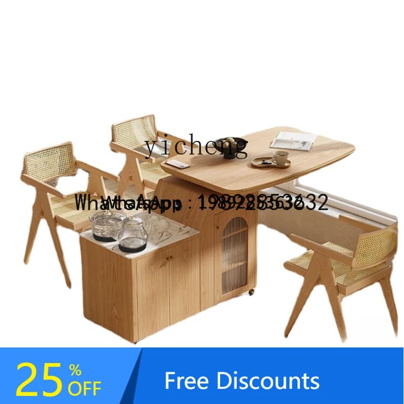ABC Solid Wood Tea Cart Living Room Sofa  Cabinet Log Wind Multifunctional Home Balcony Movable Tea Table