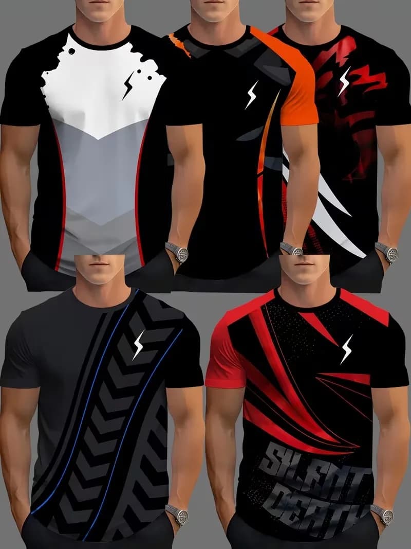 Lightning contrasting print Men's T-shirt Summer Outdoor Casual Streetwear 3D Printed Breathable Men's Clothing Daily Wear Tops