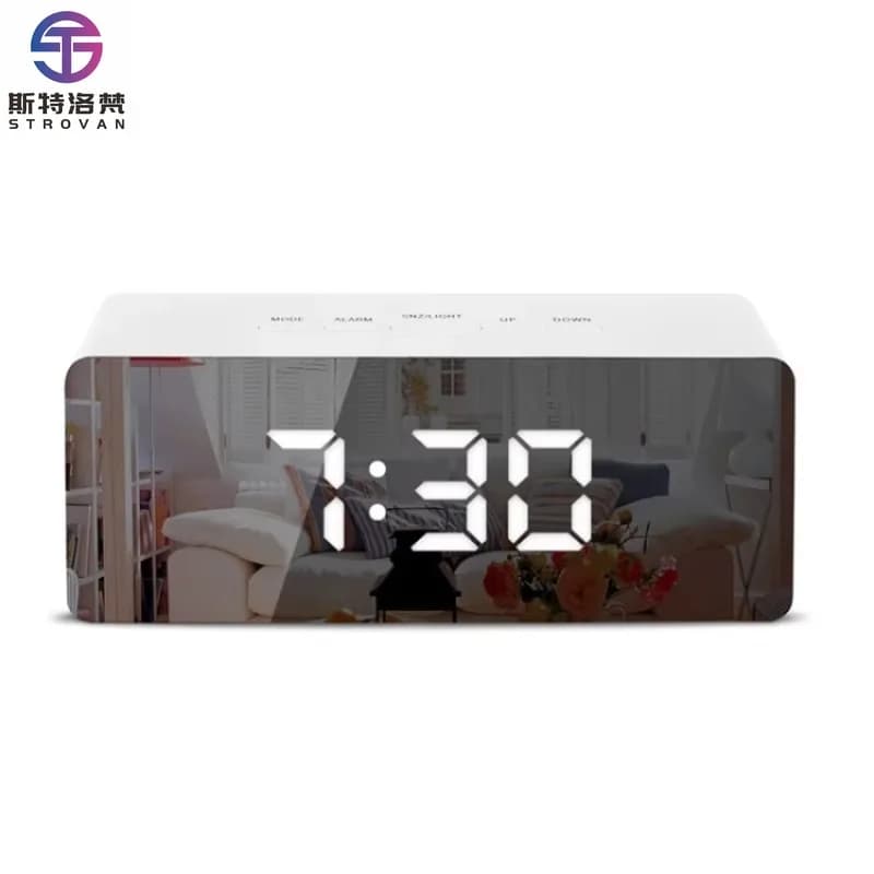LED Mirror Alarm Clock Digital Snooze Table Clock Electronic Time Temperature Large Display White Light