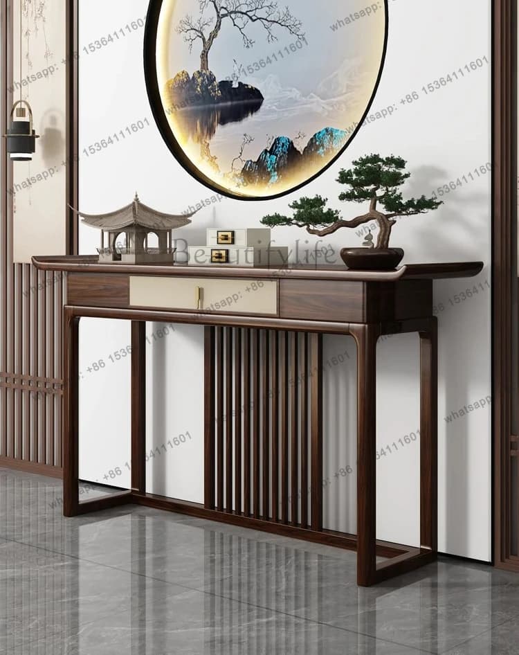 strip case against the wall, living room entry entry table case, ultra-narrow solid wood ebony entrance cabinet