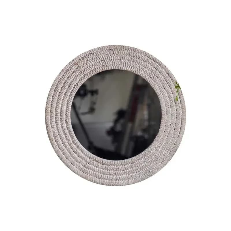 Pastoral retro rattan makeup mirror, round decorative mirror   on the living room wall