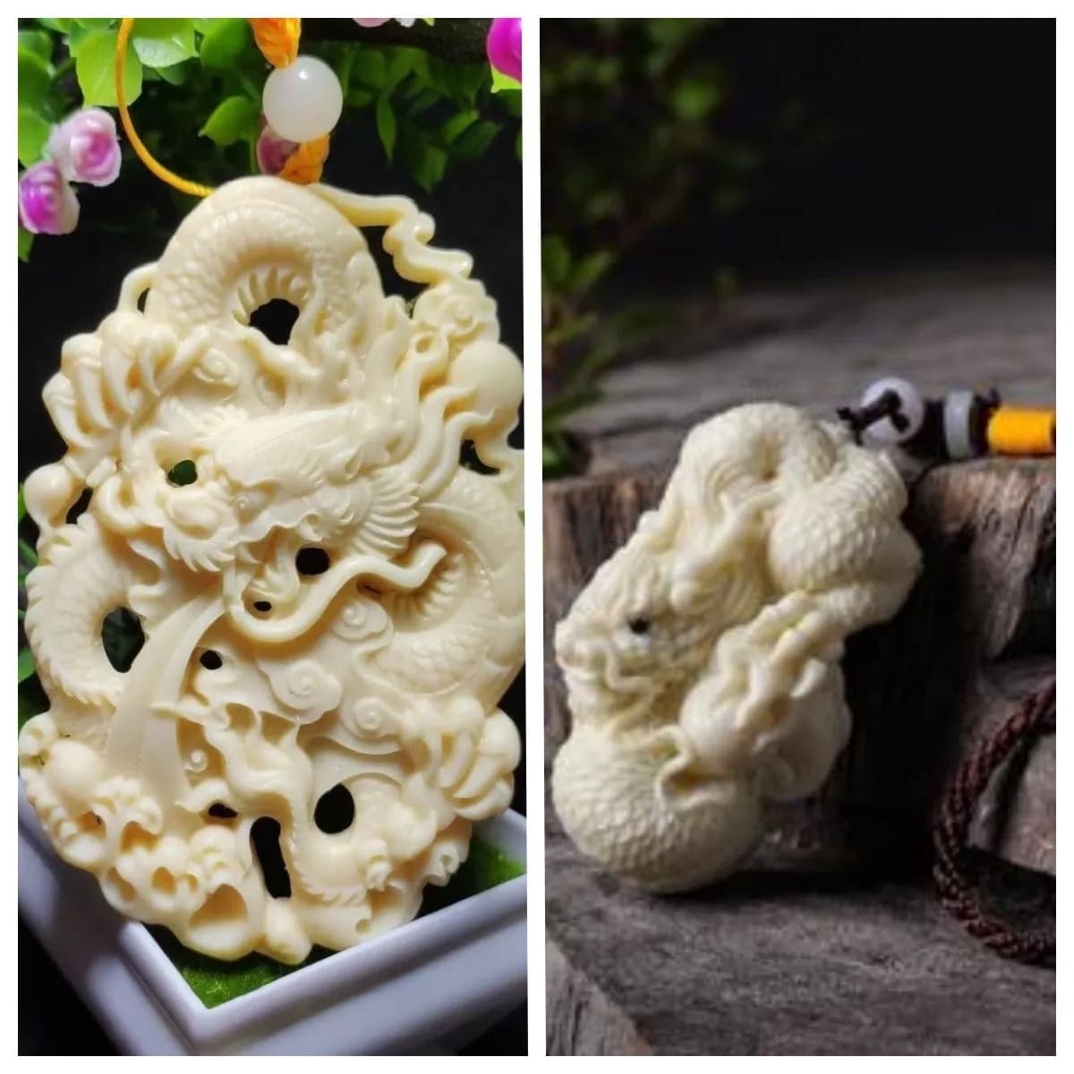 Ivory Nut Carved Hollow Dragon Pendant Dragon Head Design Hand Piece Wenwan Car Interior Hanging Ornament