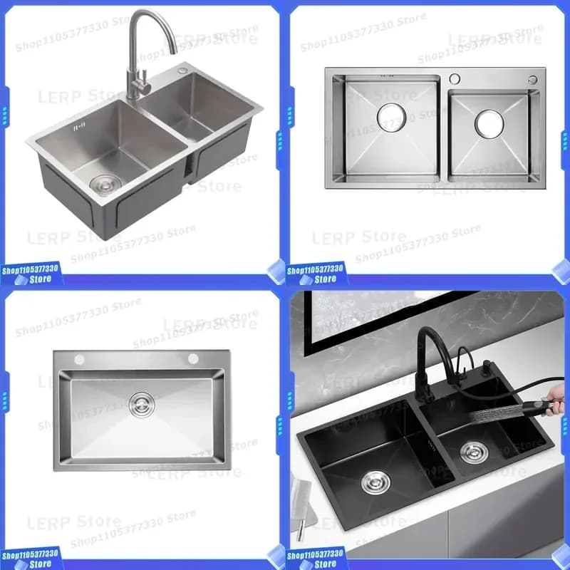 Double Bowl Kitchen Sink Thickened Brushed Stainless Steel 201 304 Household Hand Wash Basin Modern Design For Home Use