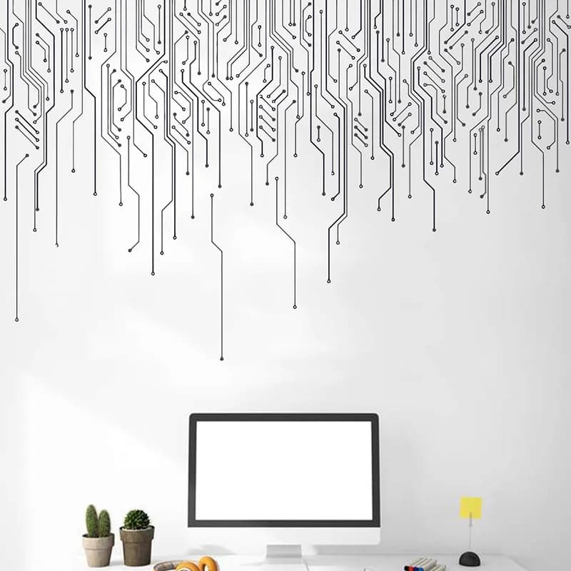 Computer IT Decor,Circuit Board Wall Decal, Technology Vinyl Wall Art Decals,  Software Science Wall Sticker Office E755