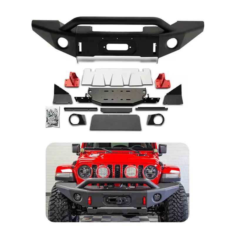 For Off-road Steel Black Sport Winch Mount Tubular Bull Bar Front Bumper With Skid Plate For Jeep Wrangler JK 07-17