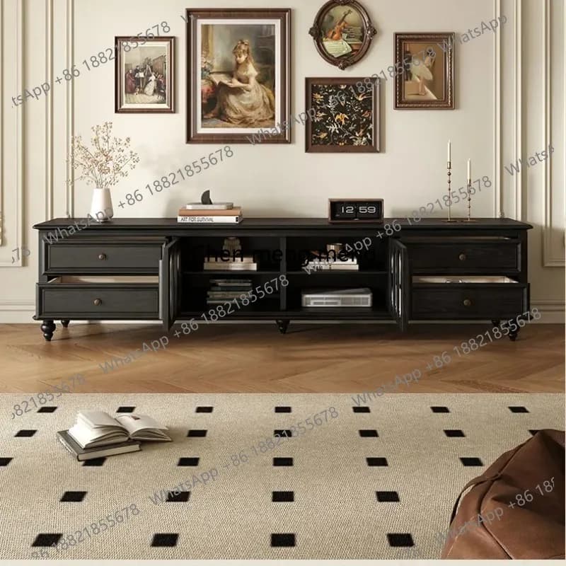 American solid wood TV cabinet storage storage integrated walnut TV high cabinet