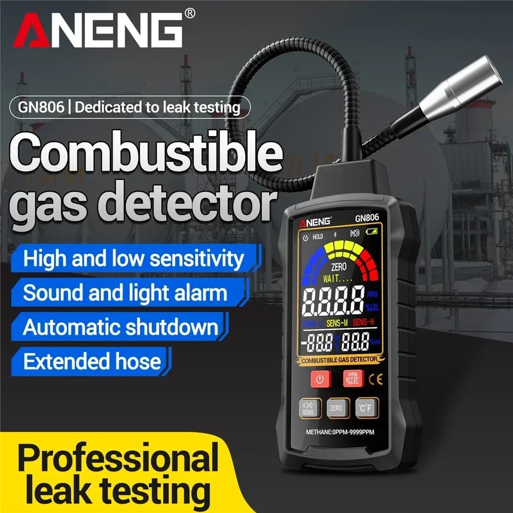 ANENG GN806 Combustible Gas Detector Tester Professiona Analyzer 9999PPM/20%LEL Detection Natural LCD Screen Sound Light Alar To