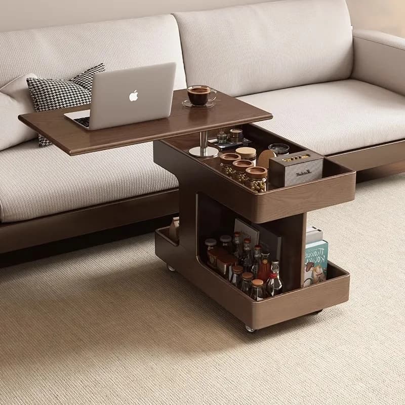 All solid wood movable side few household small apartment lifting coffee table living room side cabinet