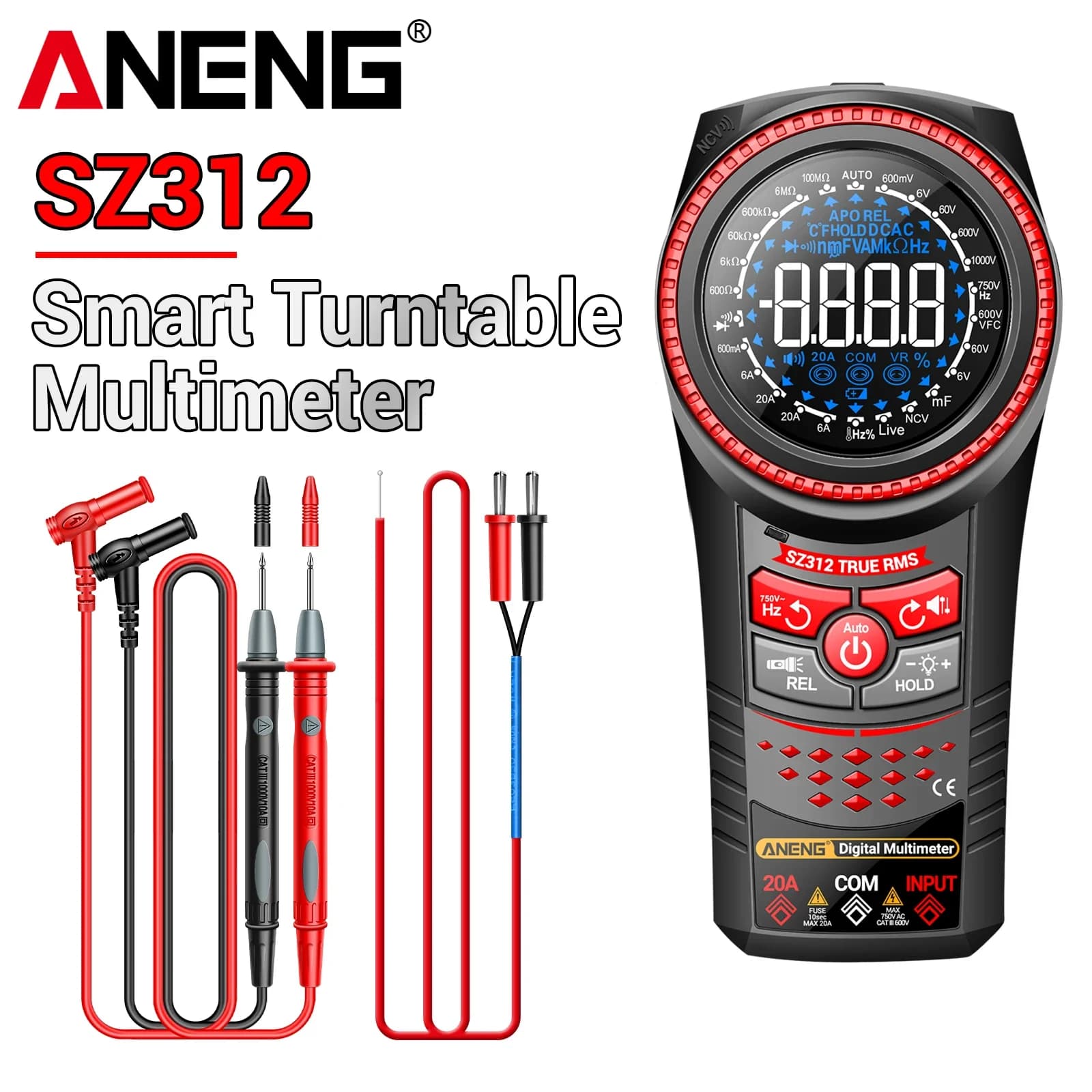 ANENG SZ312 Digital Multimeter 6000 Counts 1000V DC 750V AC 20A Current Resistance Capacitance NCV Temperature Flashlight Tester