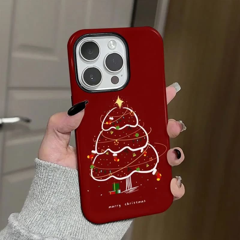 Red Christmas Tree Pattern Case for IPHONE 17AIR 16ProMax 15 14 13 12 11PRO Plus XR XS MAX SE Acrylic TPU Two in One Phone Cases