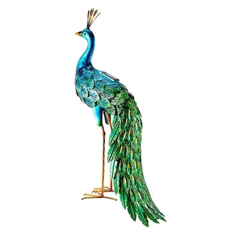 Outdoor lawn, wrought iron crafts, solar lights, trailing, peacock, blue-green, animal ornaments
