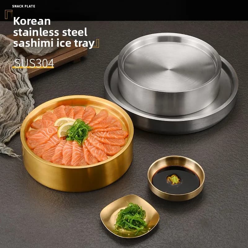 HYS stainless steel sashimi ice plate commercial salmon plate fish special ice  sushi seafood plate