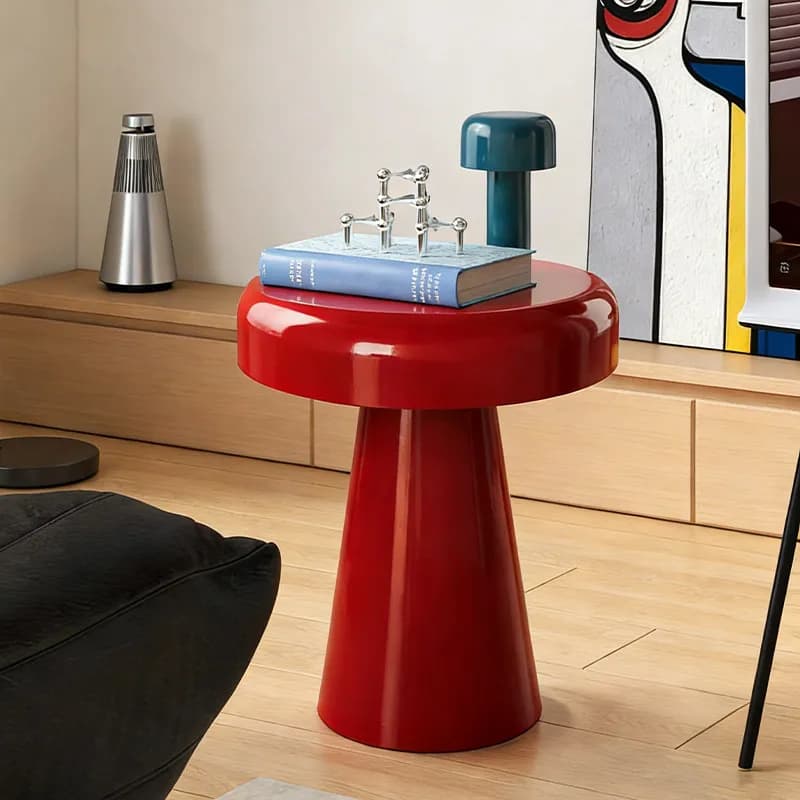 Scandinavian Dopamine Red Accent Side Table Space-Saving Round End Table for Living Room Furniture Modern Bedside Nightstand