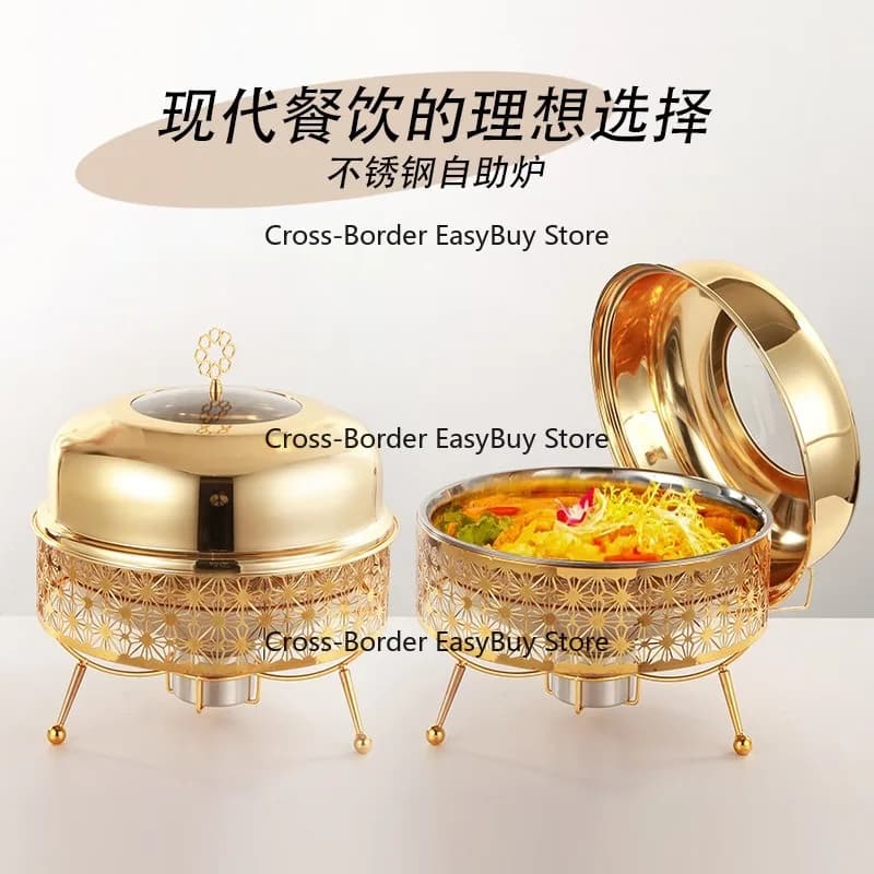 8L Gold Luxury Buffet Chafing Dish Hotel Restaurant Alco-hol Heating Warmer