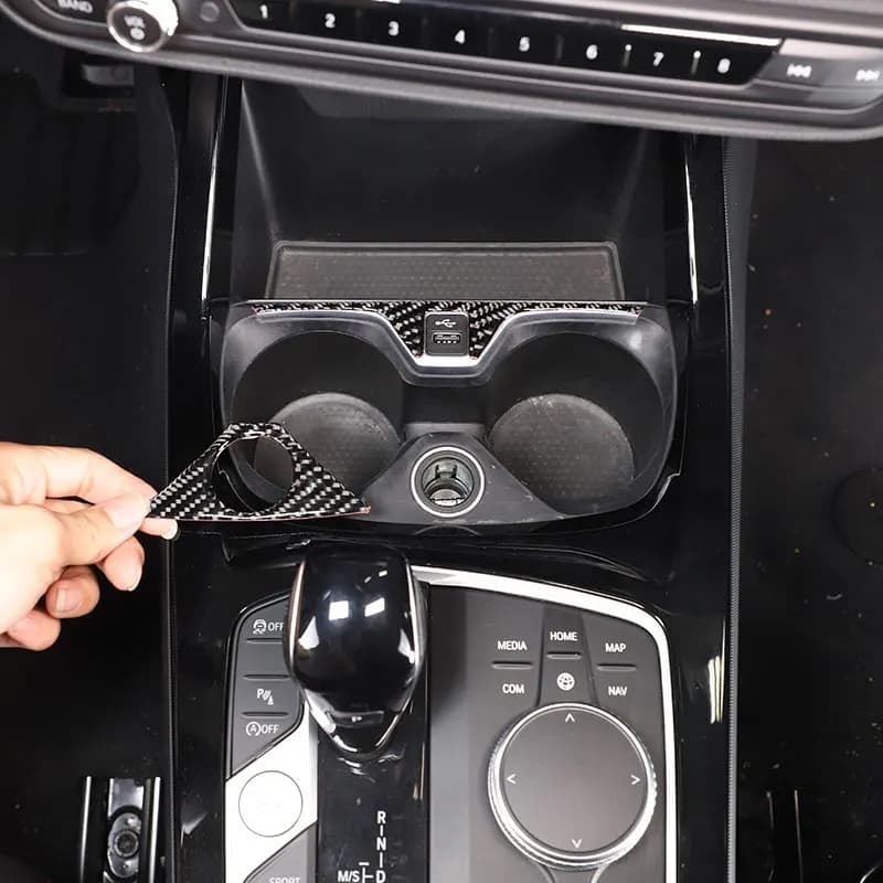 For BMW 2 Series F44 2020-2023 Soft Carbon Fiber Car Central Control Water Cup Holder Cover Trim Stickers Car Accessories