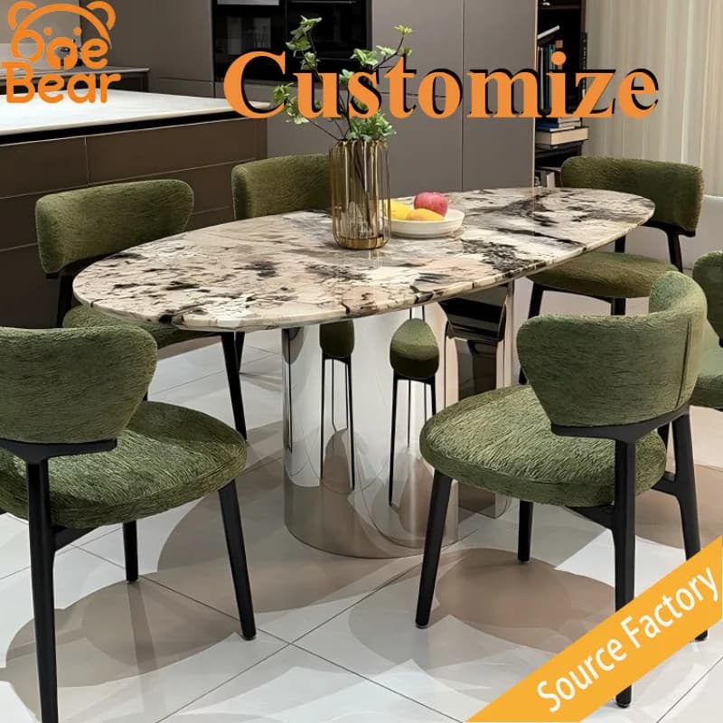 Natural Marble Dining Table Polished Stone Top Sturdy Metal Legs Modern Rectangle Dinner Table For Home Kitchen Restaurant Decor