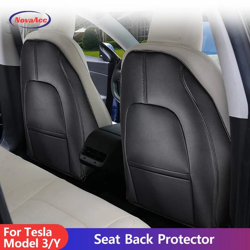 For Tesla Model 3 Y 2017-2023 Leather Seat Back Kick Protectors Kick Mats Kids Back Seat Protector Durable Water Resistant
