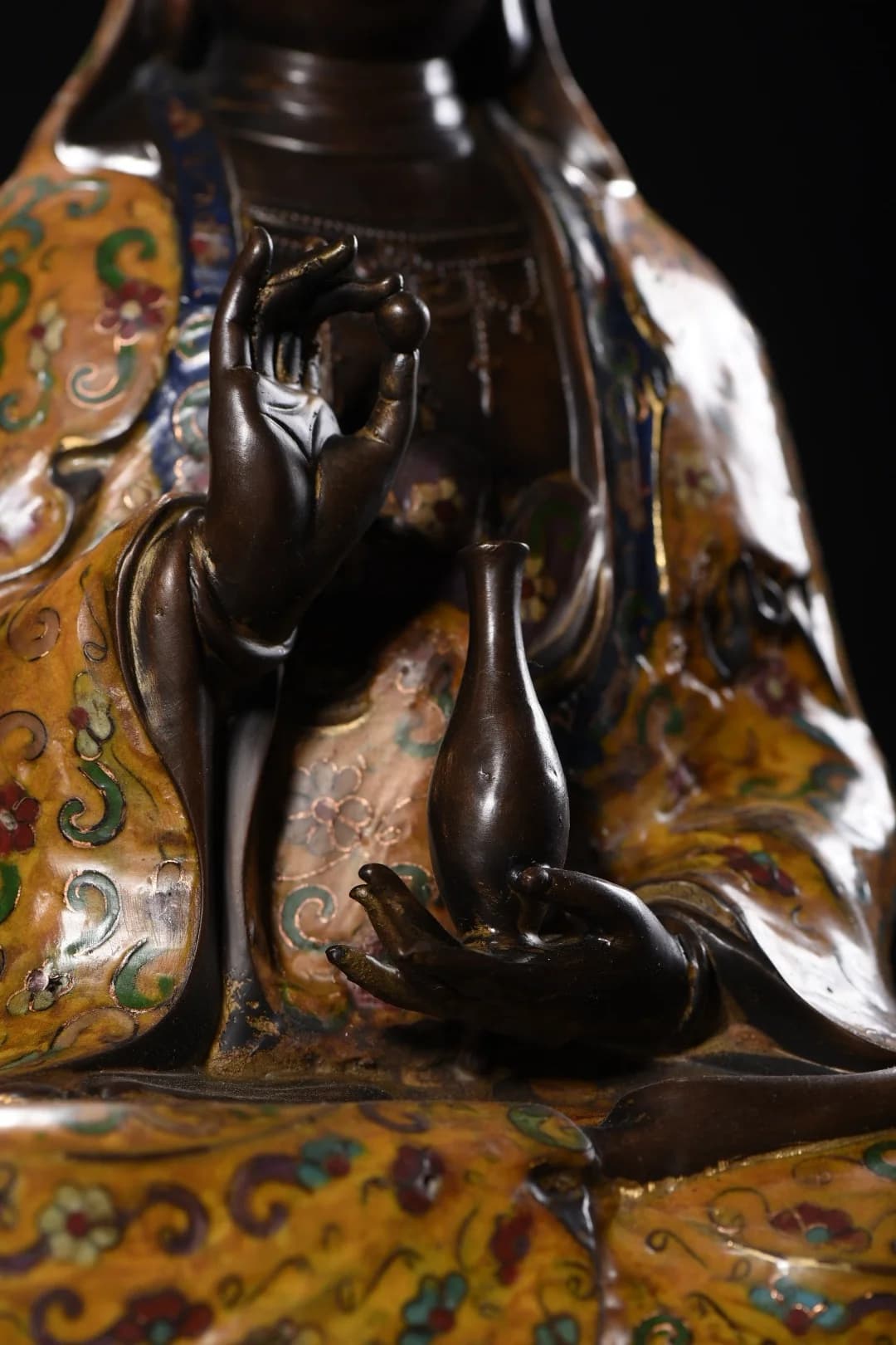 20"Old Folk Collection Bronze Cloisonne Enamel Guanyin Bodhisattva Sitting Buddha Lotus flower platform Town House Exorcism