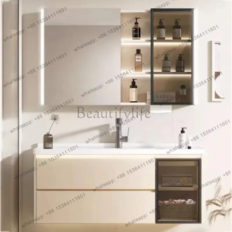 YJ Wooden Organizer Bathroom Cabinet Waterproof Luxury Storage Bathroom Cabinet Mirror Vanity Mobiletto Bagno Furniture Home