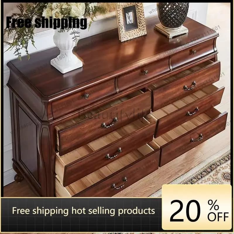 Factory Direct American solid wood nine chest cabinet, European bedroom with drawers, simple household bucket kitchen