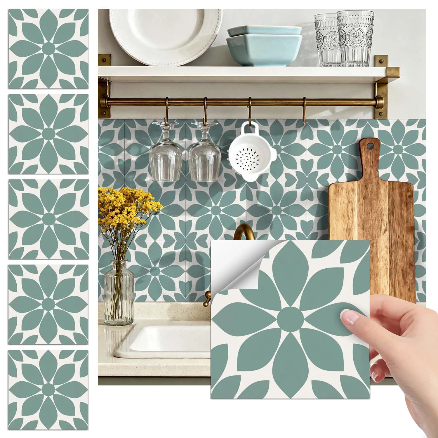 36 feuilles de papier peint autocollant floral vintage imperméable à l'eau et à l'huile, cuisine salle de bain Home Decor