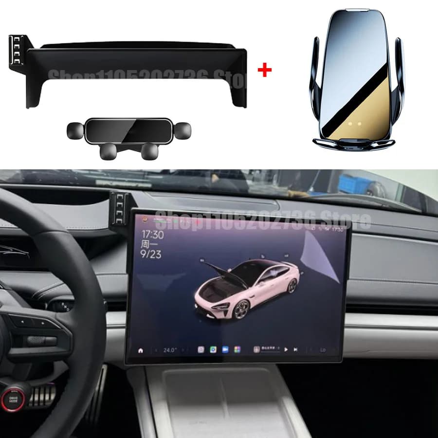 Car Mobile Phone Holder for Xiaomi SU7 YU7 2025 2026 Wireless Charger Stand Gravity Bracket Rear Screen Storage Box