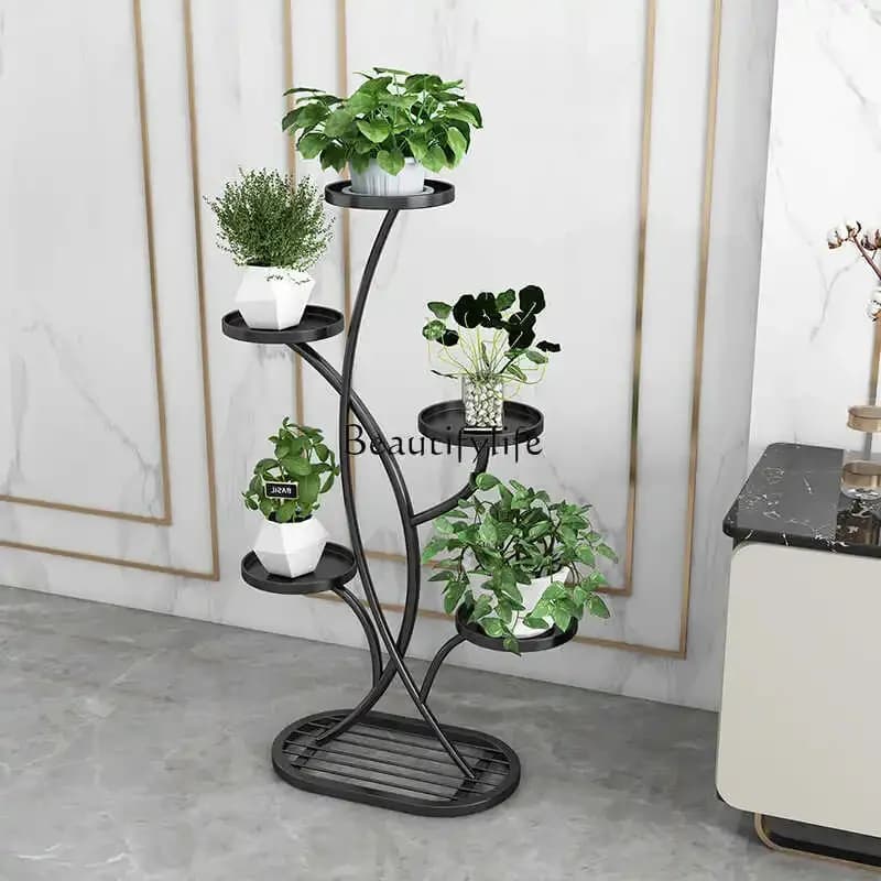 5New light luxury universal wheel flower shelf, living room indoor home balcony shelf, multi-layer dill flower plant pendulum