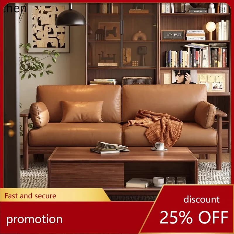 ZML Solid Wood Sofa Modern Simple New Chinese Style Small Apartment Living Room Straight Leather Sofa