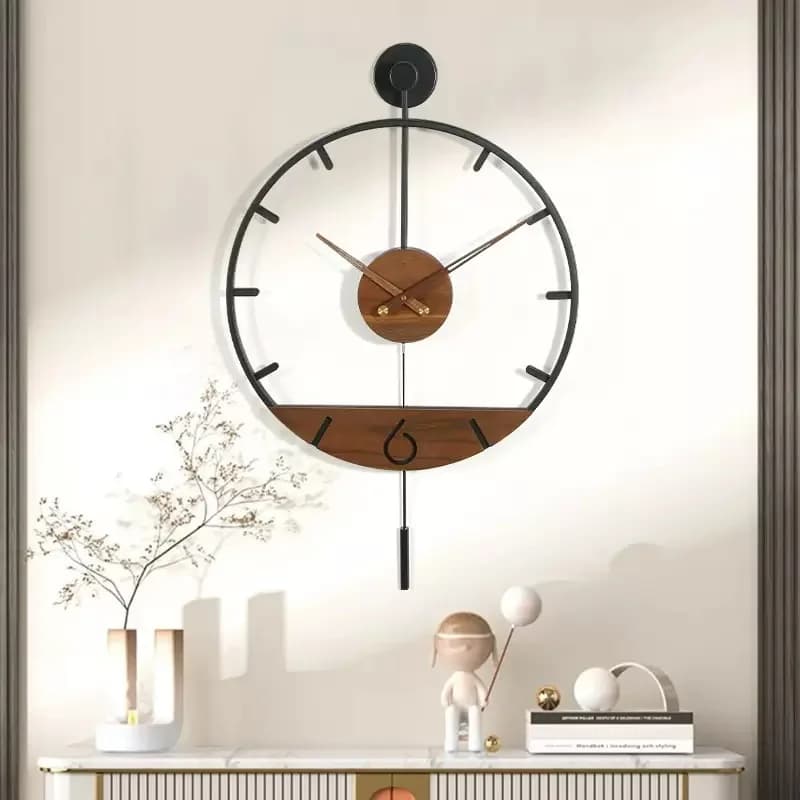 Nordic Minimalist Decorative Clock Living Room Modern Background Wall Hanging Clock Light Luxury Art Wood Clock