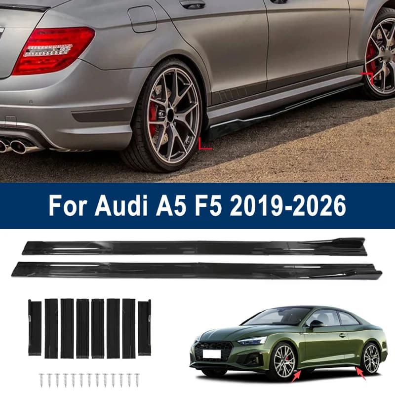 For Audi A5 F5 2019-2026 2020 2021 Car Side Skirt Splitters Extended Side Spoiler Sport Body Kit Bumper Lip Modified Parts 8Pcs
