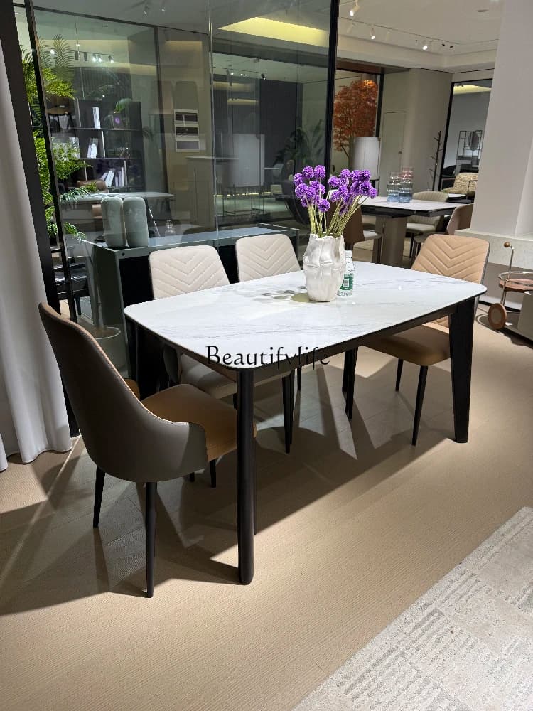Italian minimalist natural microcrystalline stone dining table modern simple small apartment rectangular household