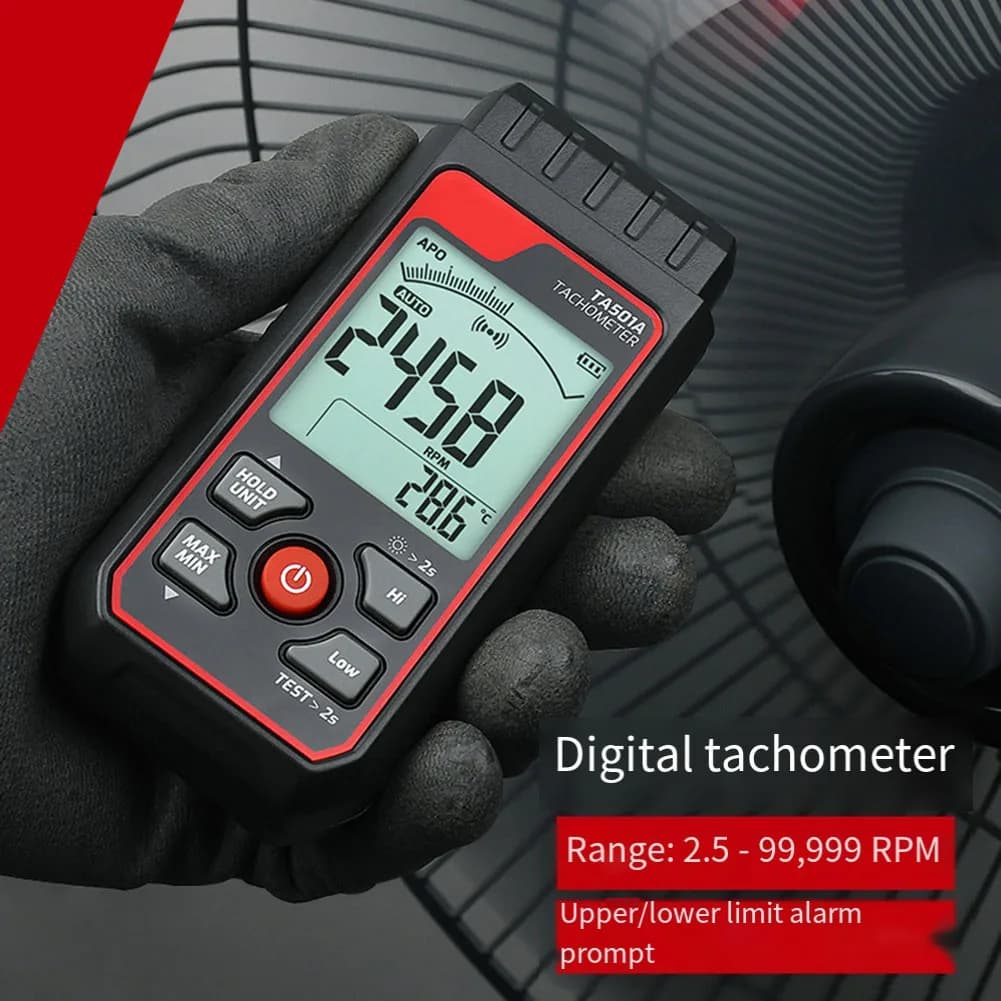 TA501A Digital Tachometer Comprehensive RPM Measurement Solution with Infrared Sensor and Easy to Read Backlit Display