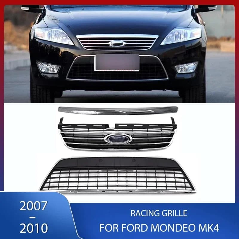 Bumper Upper Radiator Grille With Emblem Lower Racing Grill Bright Strip Sticker Trim For Ford Mondeo MK4 2007 2008 2009 2010