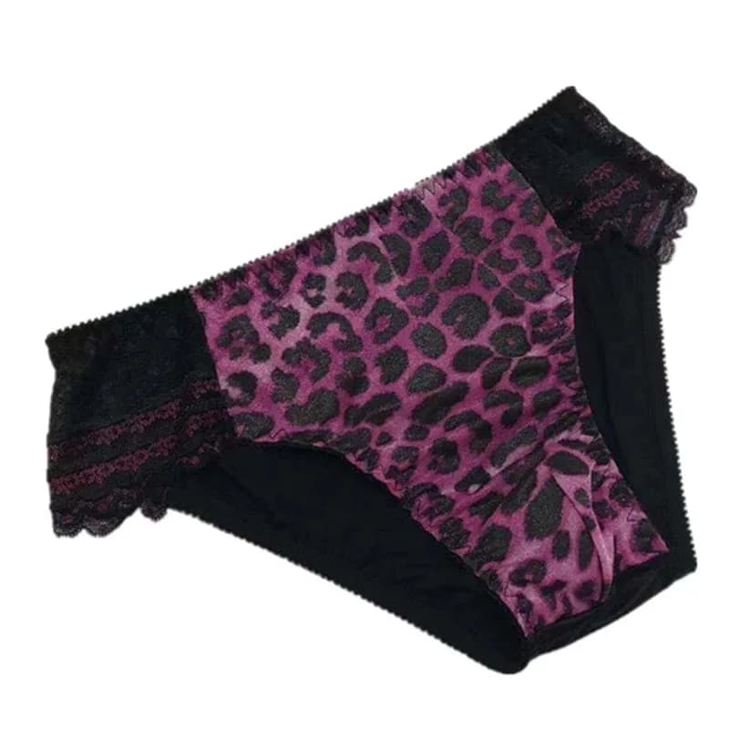 Men's Sexy Underpants Elastic Silky Leopard Print Briefs Sissy Lace Low-waisted Panties Men Erotic Lingerie Underwear