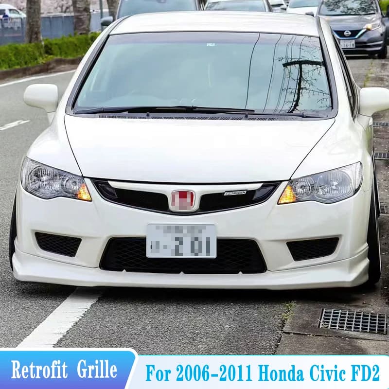 For 2006-2011 Honda Civic FD2 Car Front Bumper Racing Grills FD2 Retrofit Full Star Grille ABS Plastic Car Exterior Accessories