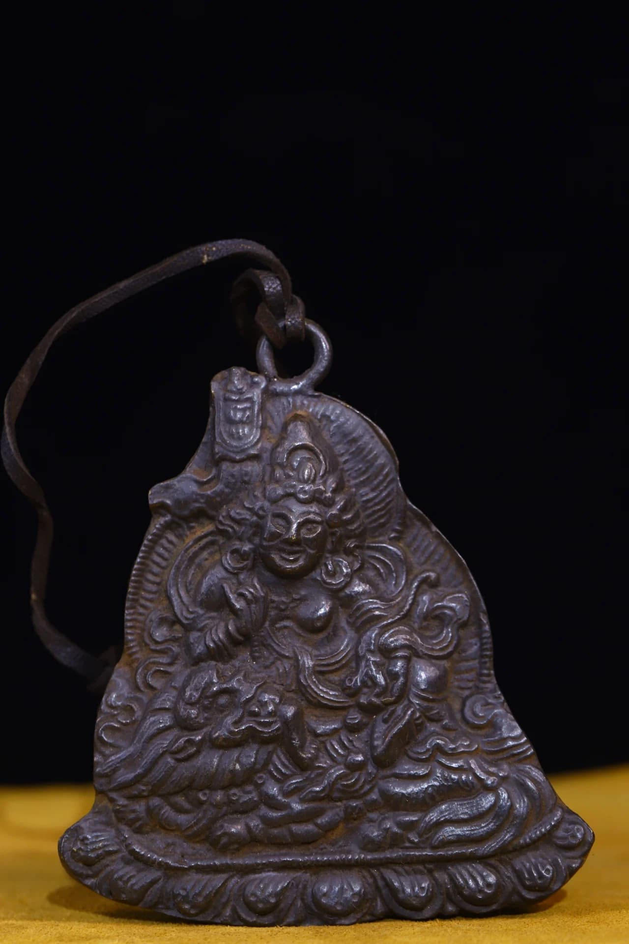 5"Tibetan Temple Collection Old Bronze Cinnabar Vaisravana Treasure King  Buddha Amulet Pendant Town house Exorcism