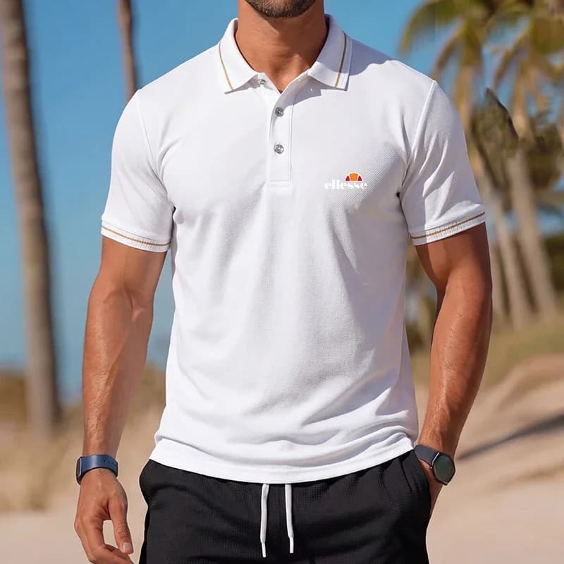 Men's Breathable Polo Shirt Contrast Color Collar Cuff Short Sleeve Slim Fit Business Casual T-Shirt Summer Golf Tops Tees Wear