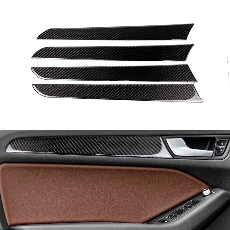 4pcs Real Carbon Fiber Interior Window Door Panel Trim Cover Inner Sticker Strip for Audi A4 B8 A5 2010 2011 2012 2013 - 2016