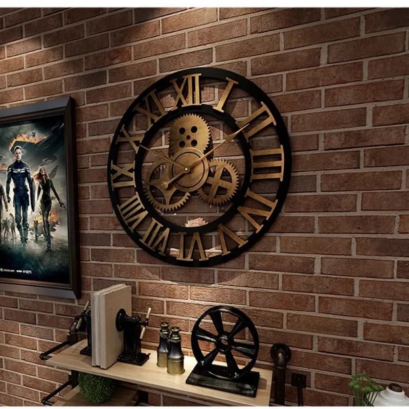 1pc Creative Retro Wall Clock Fashion Decorative Gear Living Room