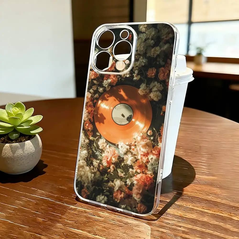 Flower Record Phone Case Transparent Silicone Soft For iPhone 17 16 15 14 13 12 11 Mini Pro Max Plus