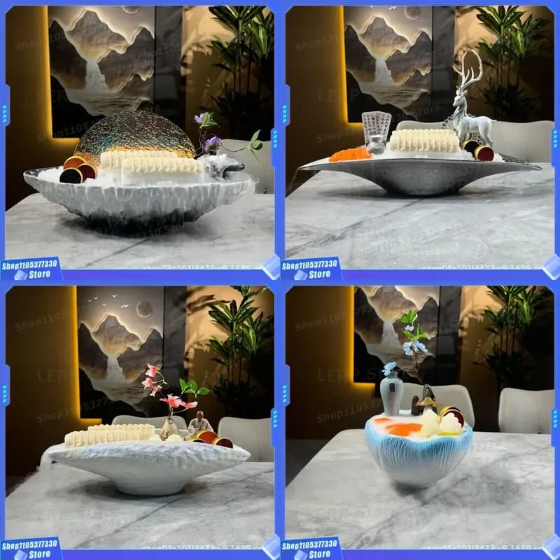 Creative Ceramic Salmon Sashimi Plate Artistic Dry Ice Serving Dish for Japanese Cuisine Elegant Tableware for Restaurant