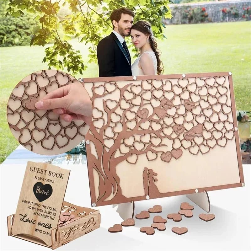 Rustic Wooden Heart Tree Wedding Guest Book Alternative Laser Cut Signature Board For Wedding Reception Engagement Party Decor