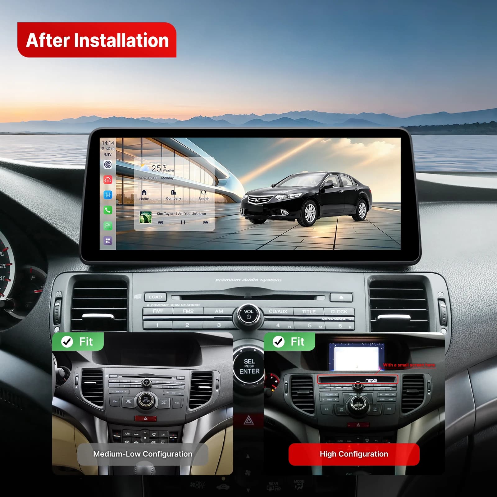 12.3" Android Car Radio DVD Player Navigation Head Unit For Honda Spirior / Acura TSX CU1 CU2 2009-2014, CarPlay