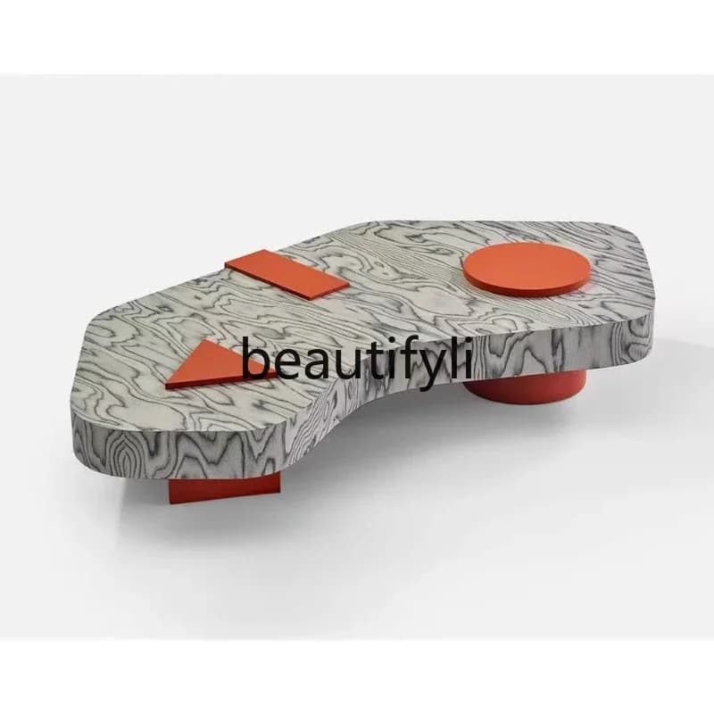 E182 Italian light luxury villa mansion living room large flat floor designer solid wood special-shaped  medieval art coffee tab