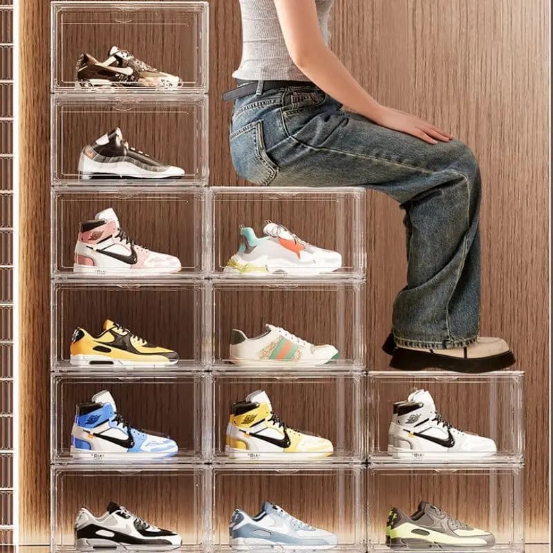Transparent shoe box Plastic magnetic suction Household acrylic sneakers Storage box Dormitory